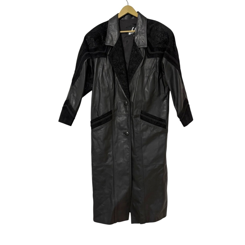 Vintage Winlit Women’s Size Large Black Leather Trench Coat Jacket Southwestern
